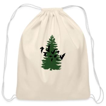 Pine tree & birds - Cotton Drawstring Bag - natural - Front