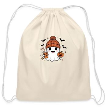halloween cute ghost - Cotton Drawstring Bag - natural - Front