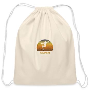Retro Aspen Ski Fan Skier Gift Skiing Sunset - Cotton Drawstring Bag - natural - Front