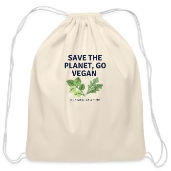 Save the planet, go vegan | One meal at a time - Cotton Drawstring Bag - natural - Front