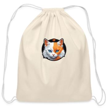 Cat blue eyes - Cotton Drawstring Bag - natural - Front