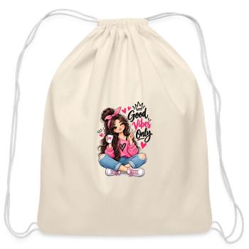 Cute girl with Coffee  - Cotton Drawstring Bag - natural - Front