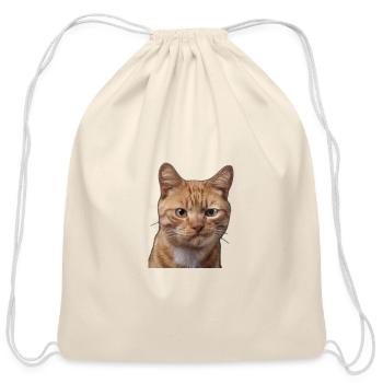 Ginger Cat Face Illustration - Cotton Drawstring Bag - natural - Front