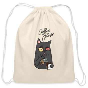 coffee cat - Cotton Drawstring Bag - natural - Front