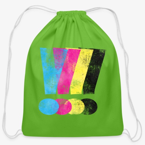Large Distressed CMYW Exclamation Points - Cotton Drawstring Bag