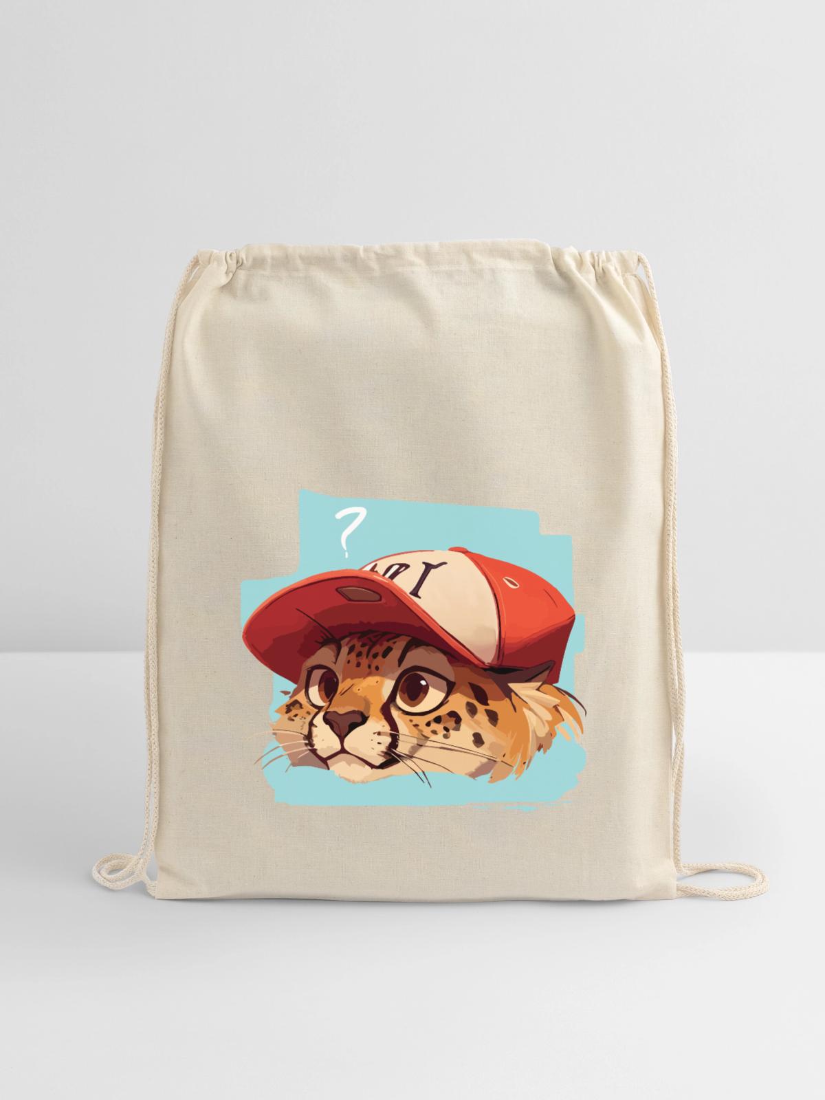 Surprised Cheetah - Cotton Drawstring Bag - natural - Front