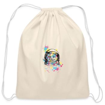 Astronaut Cat Neon Splash - Cotton Drawstring Bag - natural - Front
