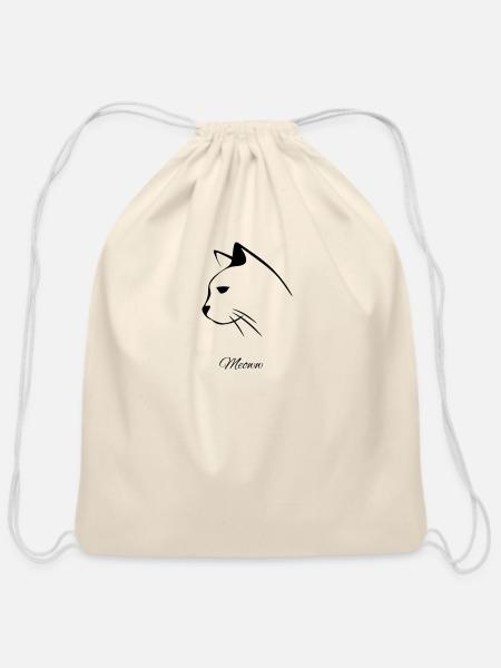 black cat - Cotton Drawstring Bag - natural