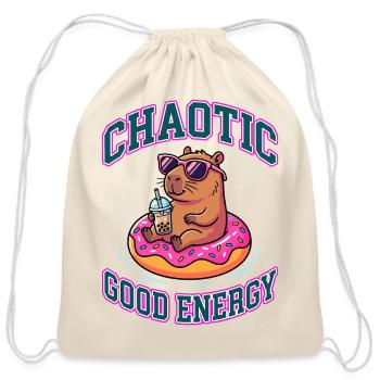 Chaotic Good Energy Capybara Donut Boba Summer - Cotton Drawstring Bag - natural - Front