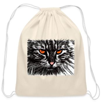 funny cat face - Cotton Drawstring Bag - natural - Front