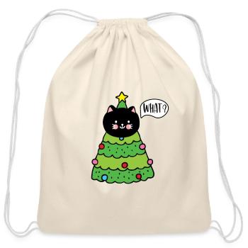 Funny Black Cat Gift Pushing Christmas Tree - Cotton Drawstring Bag - natural - Front