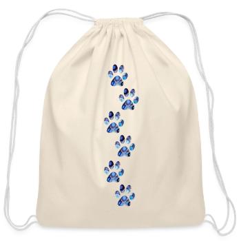 Dog paw prints mixed media collage art new puppy - Cotton Drawstring Bag - natural - Front