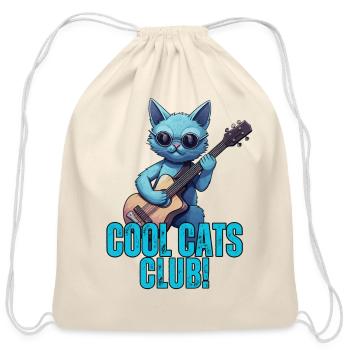 Join the "Cool Cats Club" Blue Cat playing Guitar - Cotton Drawstring Bag - natural - Front