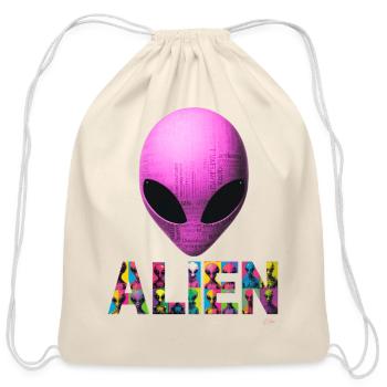 Neon Alien Word Mosaic - Cotton Drawstring Bag - natural - Front