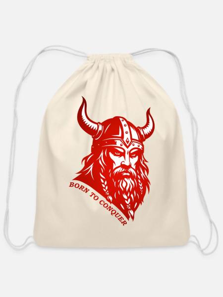Born To Conquer Viking Warrior - Cotton Drawstring Bag - natural