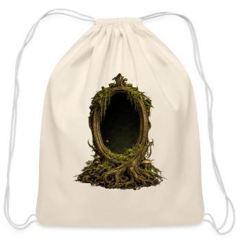 Moss Covered Wooden Mirror Frame - Cotton Drawstring Bag - natural - Front
