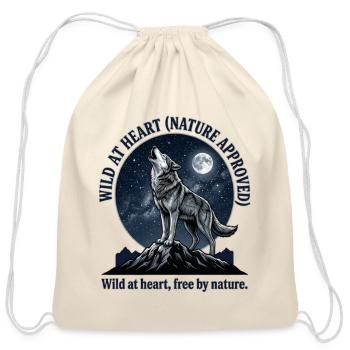 Moonlit Wolf Howl in Night Sky - Cotton Drawstring Bag - natural - Front