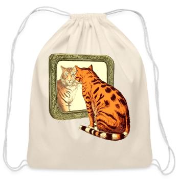 Tiger and Cat Looking in the Mirror Cats Lover - Cotton Drawstring Bag - natural - Front