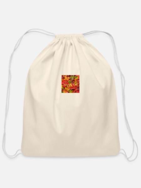 happy fall - Cotton Drawstring Bag - natural