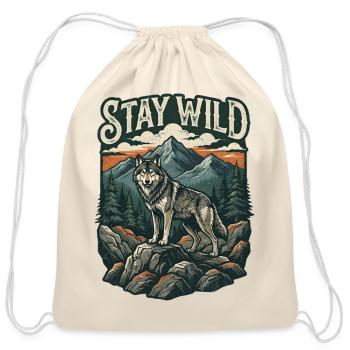 Stay Wild Wolf in Mountain Ridge - Cotton Drawstring Bag - natural - Front