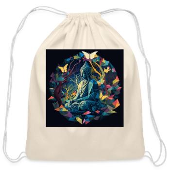 low poly meditating buddha - Cotton Drawstring Bag - natural - Front
