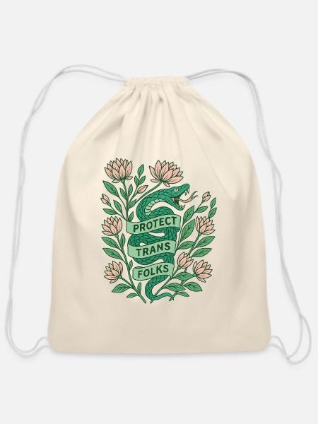 Protect Trans Folks LGBTQ Ally - Cotton Drawstring Bag - natural