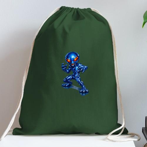 Angry Blue Alien - Cotton Drawstring Bag