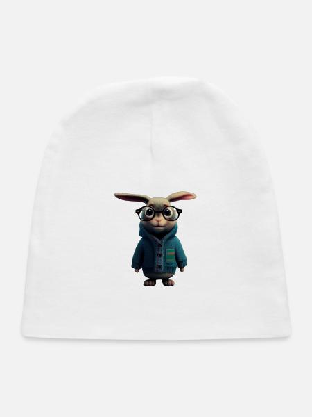 Smart Bunny in a Sweater - Baby Cap - white