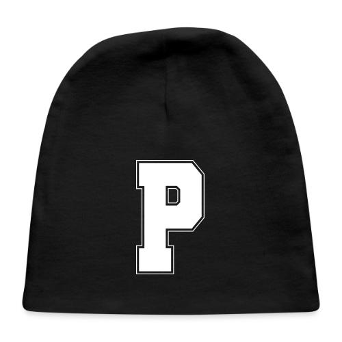 White Letter P – Varsity Alphabet Monogram - Baby Cap