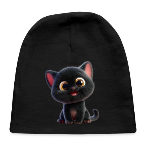 Adorable 3D Black Kitten with Big Eyes - Baby Cap