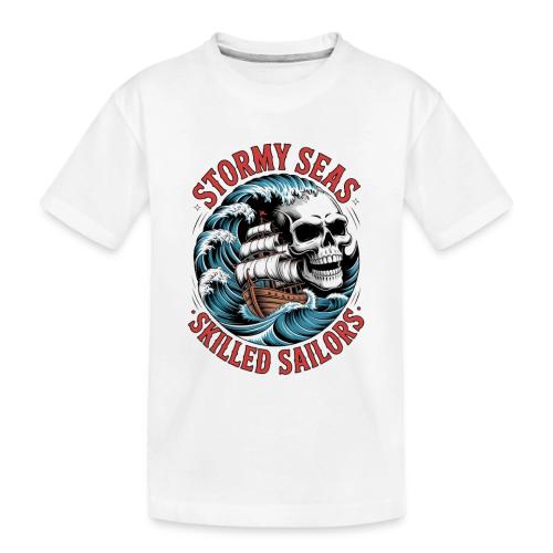 Stormy Seas Skull Pirate Ship Nautical Ocean Waves - Toddler Premium Organic T-Shirt