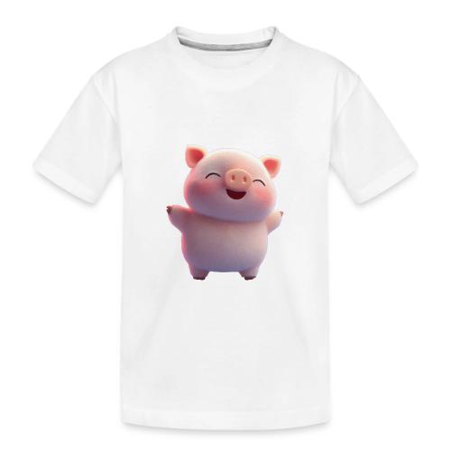 Cute Cartoon Baby Pig Standing Arms Up - Toddler Premium Organic T-Shirt