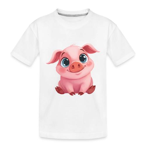 Adorable Cartoon Baby Pig Sitting with Big Eyes - Toddler Premium Organic T-Shirt