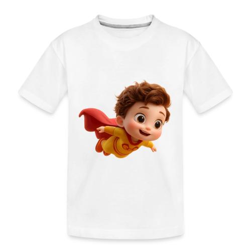 Flying Cartoon Superhero Boy in Yellow Suit - Toddler Premium Organic T-Shirt