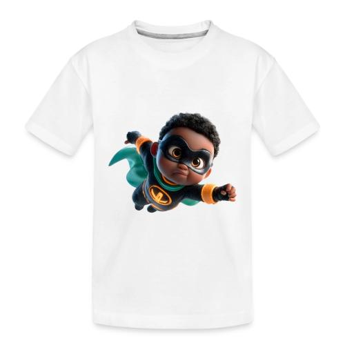 Brave Cartoon Superhero Boy in Green Cape - Toddler Premium Organic T-Shirt