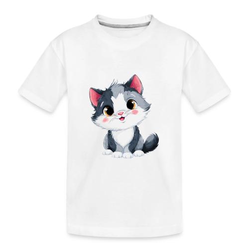 Sweet Sitting Kitten Cartoon Smiling - Toddler Premium Organic T-Shirt