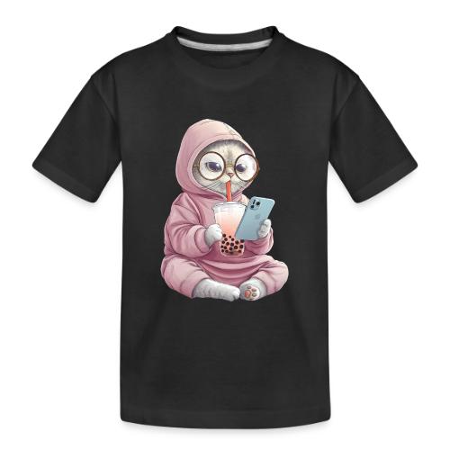 Cool Cat Bubble Tea Cartoon Design - Toddler Premium Organic T-Shirt