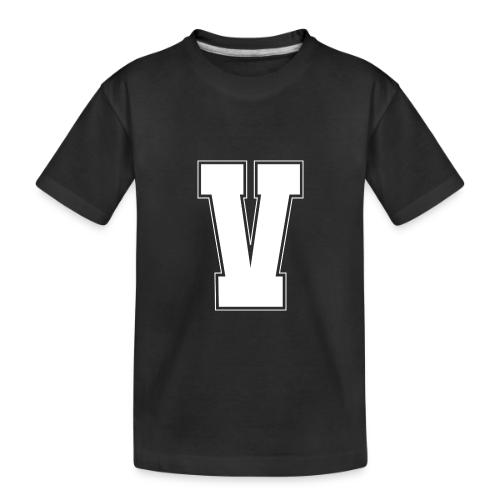 White Letter V – Varsity Alphabet Monogram - Toddler Premium Organic T-Shirt