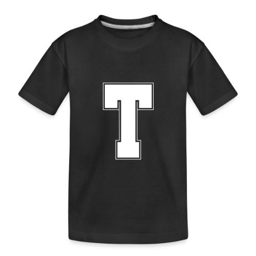 White Letter T – Varsity Alphabet Monogram - Toddler Premium Organic T-Shirt