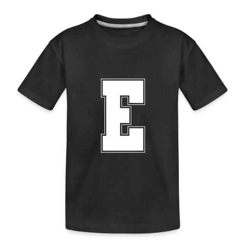 White Letter E – Varsity Alphabet Monogram - Toddler Premium Organic T-Shirt