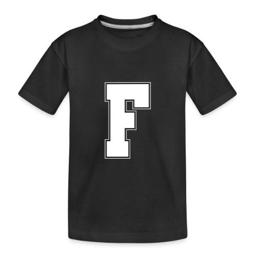 White Letter F – Varsity Alphabet Monogram - Toddler Premium Organic T-Shirt