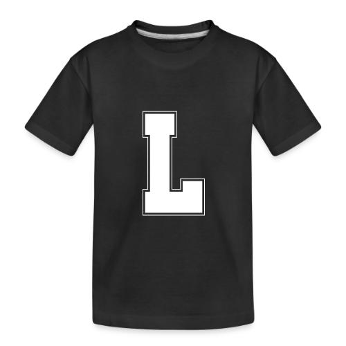 White Letter L – Varsity Alphabet Monogram - Toddler Premium Organic T-Shirt