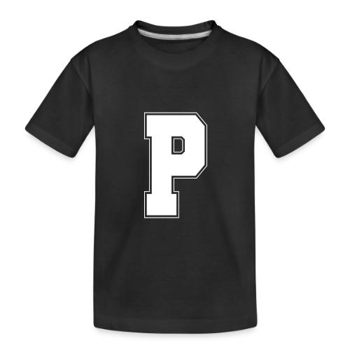 White Letter P – Varsity Alphabet Monogram - Toddler Premium Organic T-Shirt