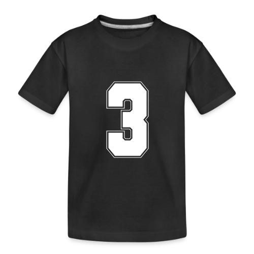 White Number 3 – Varsity Font - Toddler Premium Organic T-Shirt