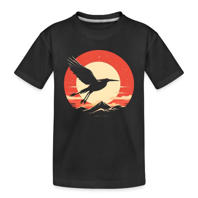 Majestic Crane Soaring Against Rising Sun