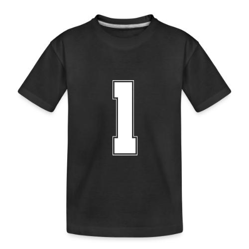 White Number 1 – Varsity Font - Toddler Premium Organic T-Shirt
