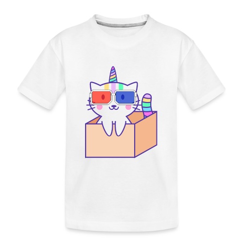 Unicorn cat with 3D glasses doing Vision Therapy! - Kid's Premium Organic T-Shirt