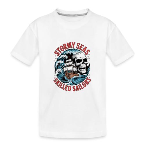 Stormy Seas Skull Pirate Ship Nautical Ocean Waves - Kid's Premium Organic T-Shirt