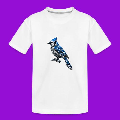 Silver Blue Jay on Perch - Kid's Premium Organic T-Shirt