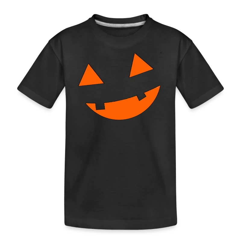 Big Scary Orange in Black Smiling Pumpkin Face Hal - Kid’s Premium Organic T-Shirt